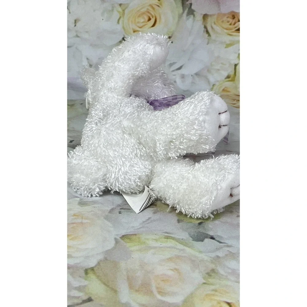 Walmart White Rabbit Plush Stuffed Animal Toy Purple Ribbon Sitting